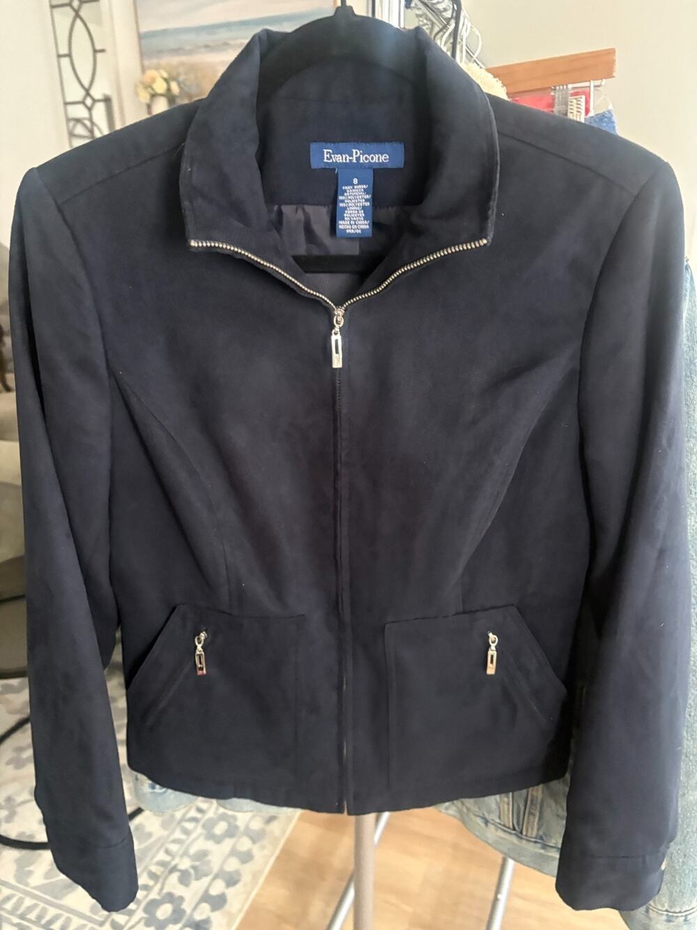 Evan-Picone Faux Suede navy blue zippered jacket size 8